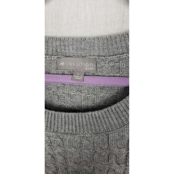 EVOLUTION BY CYRUS Sweater Cable Knit Asymmetric Hem L Gray Fisherman Cozy Warm - Picture 3 of 7